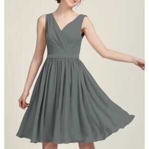 AW BRIDAL sz 10 L steel grey Vivien chiffon bridesmaid party dress NEW B89